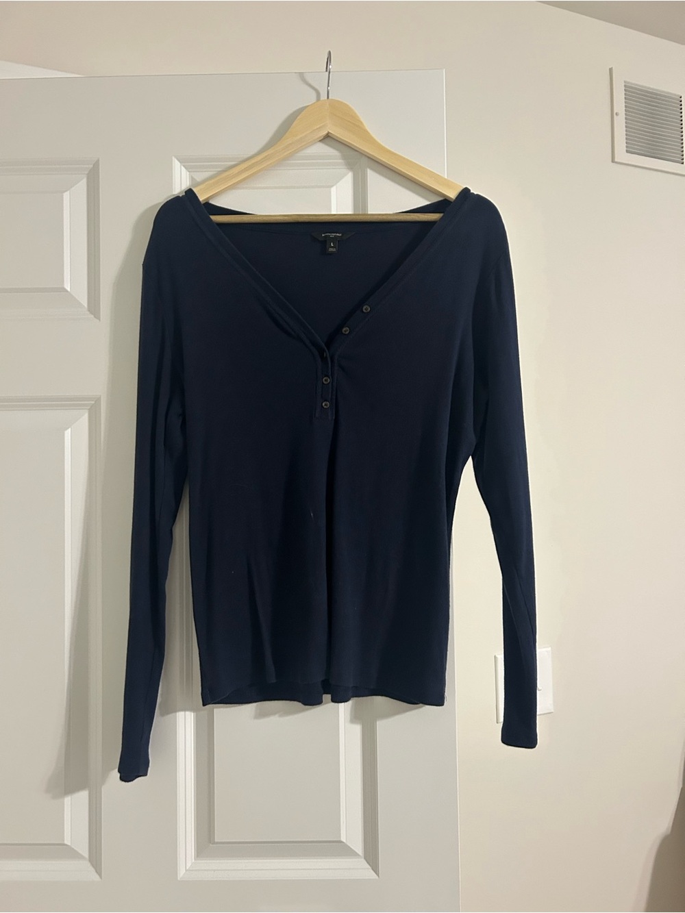 Banana Republic Navy Long-Sleeve V-Neck Button Top